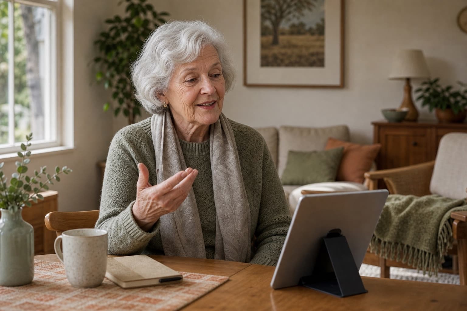 An older woman telling her own story to Tellby at home.